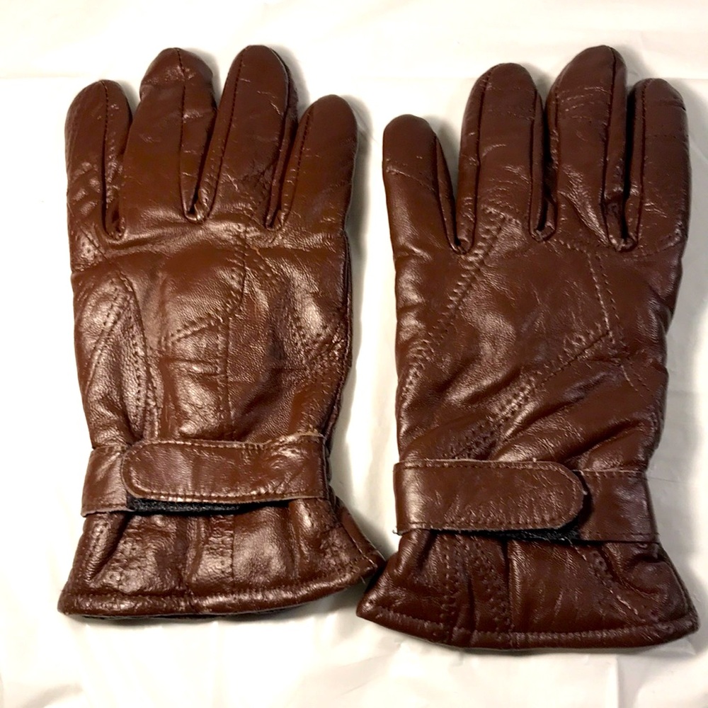 Mens Vintage Chocolate Brown Patchwork Leather Grandpa Core Driving Gloves